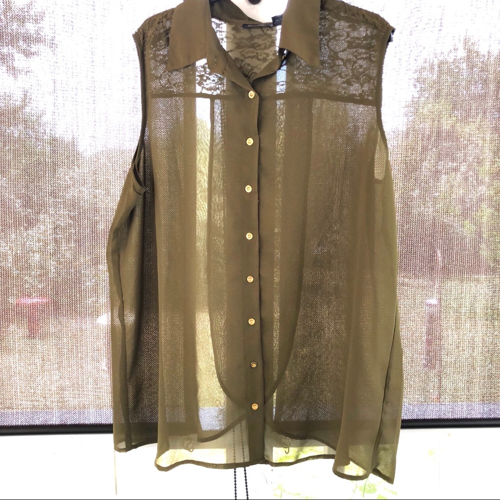 Stunning Mileage open vent back blouse olive 1X